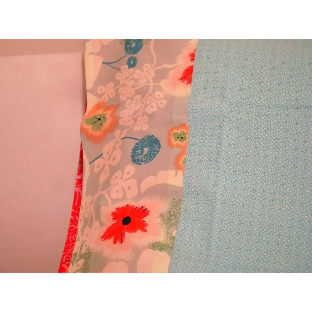 Handmade Aqua Pillowcase, Floral Print Border Standard Size
